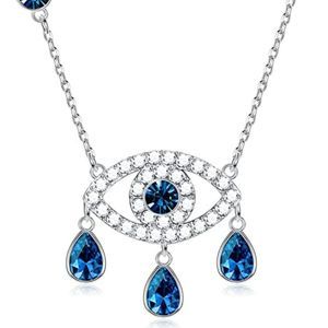 Evil Eye Necklace MUSECLOUD 925 Sterling Silver Blue Crystal Necklace